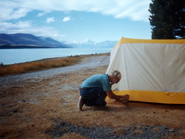 Jerry Putting Up Tent Near Mt Cook